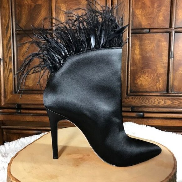 Jessica Simpson Prixey Feather Black Matte Satin Heeled Bootie - Picture 7 of 11